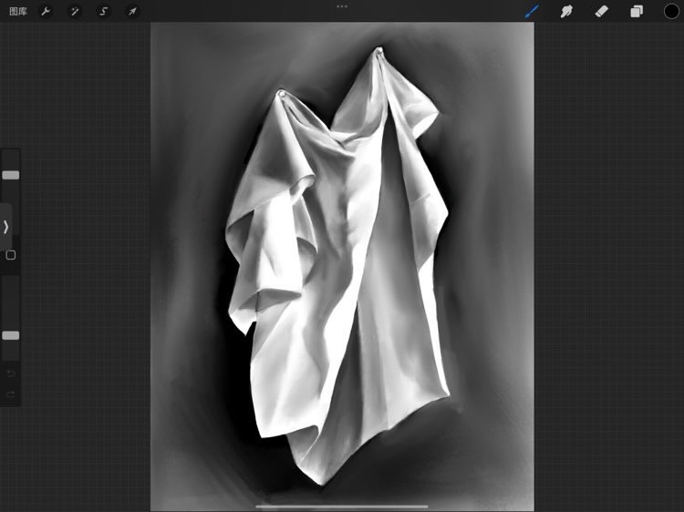 Black and white digital study of hanging white cloth